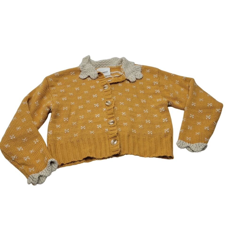 &Merci gold mustard crochet collar cardigan sweater crop twee retro grandma core